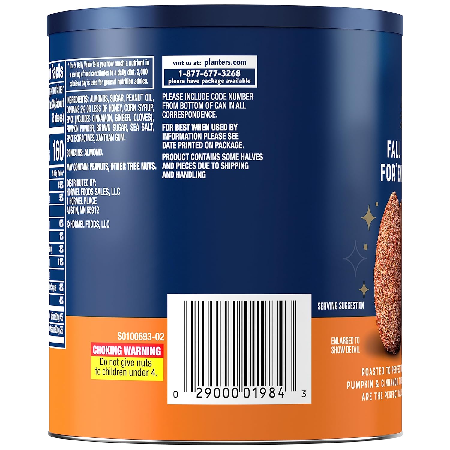 PLANTERS Fall Edition Pumpkin Spice Almonds, 15.25 oz Canister - 24hrsmart